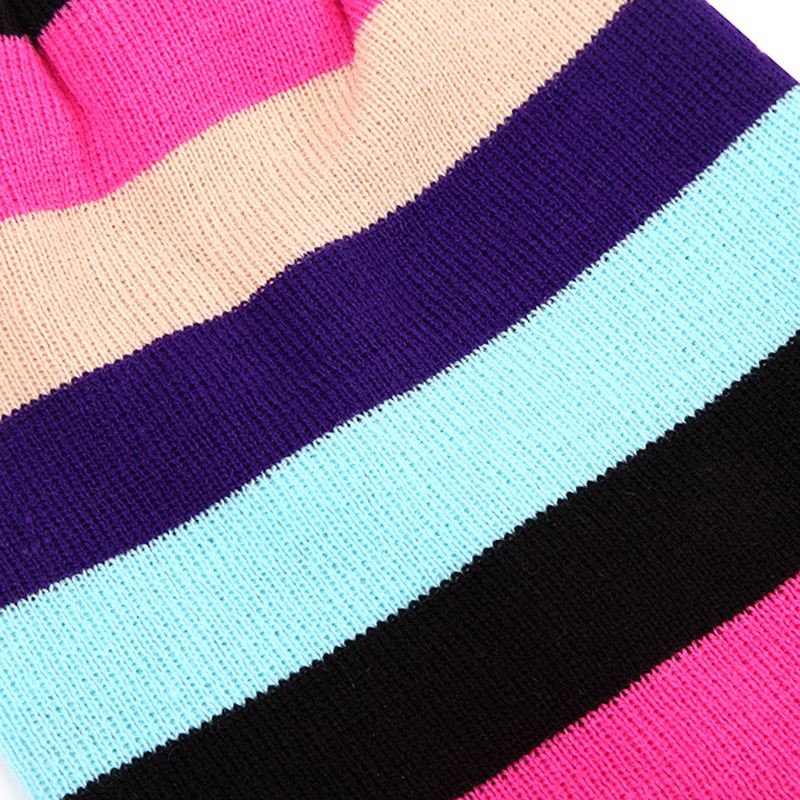 Kvinder Beanies Stribede Regnbuefarver Hue Bomuld Strikkede Huer Blød Beanie Gorro Cap