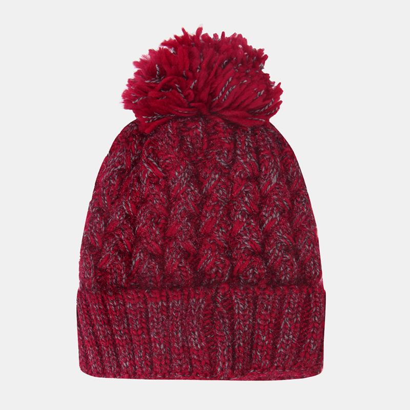 Kvinder Blandet Farve Strikket Plus Velvet Thicken Fluffy Ball Varme Ørebeskyttelse Beanie Hat