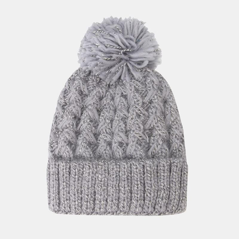 Kvinder Blandet Farve Strikket Plus Velvet Thicken Fluffy Ball Varme Ørebeskyttelse Beanie Hat