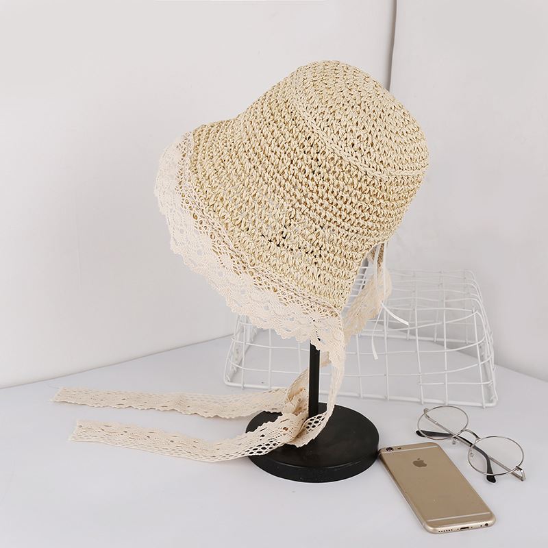 Kvinder Blondebrem Foldbar Solcreme Bucket Straw Hat