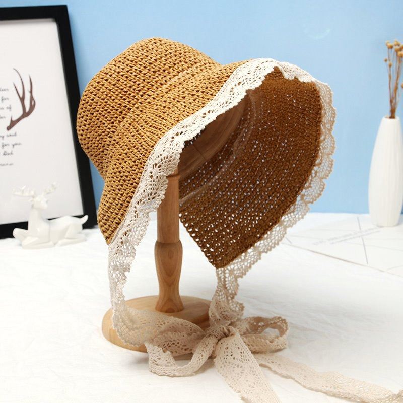 Kvinder Blondebrem Foldbar Solcreme Bucket Straw Hat