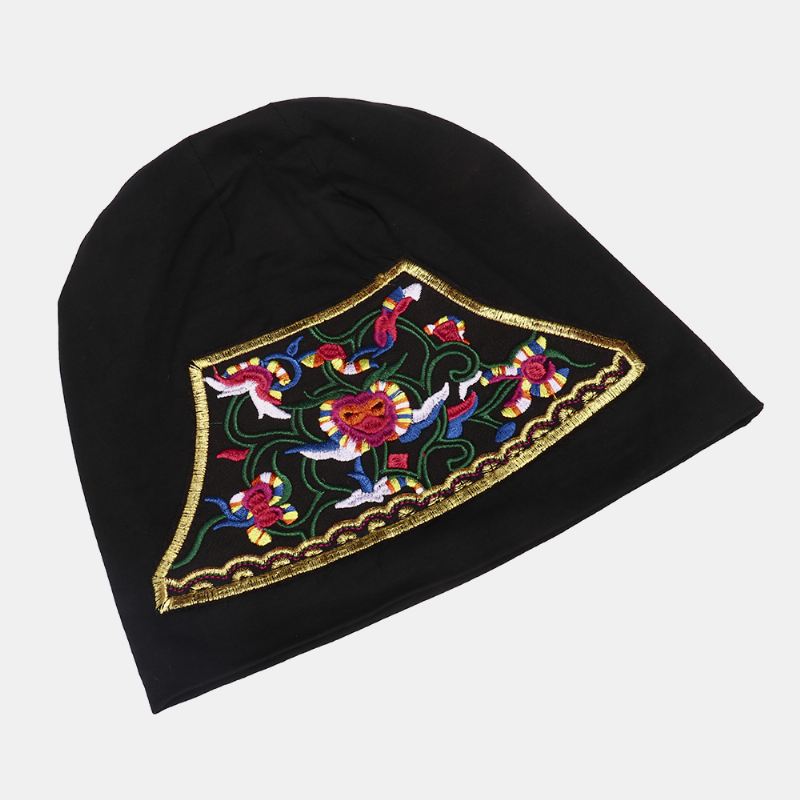 Kvinder Bomuld Blomster Etnisk Broderi Beanie Hat Elastisk Åndbar Turban Cap