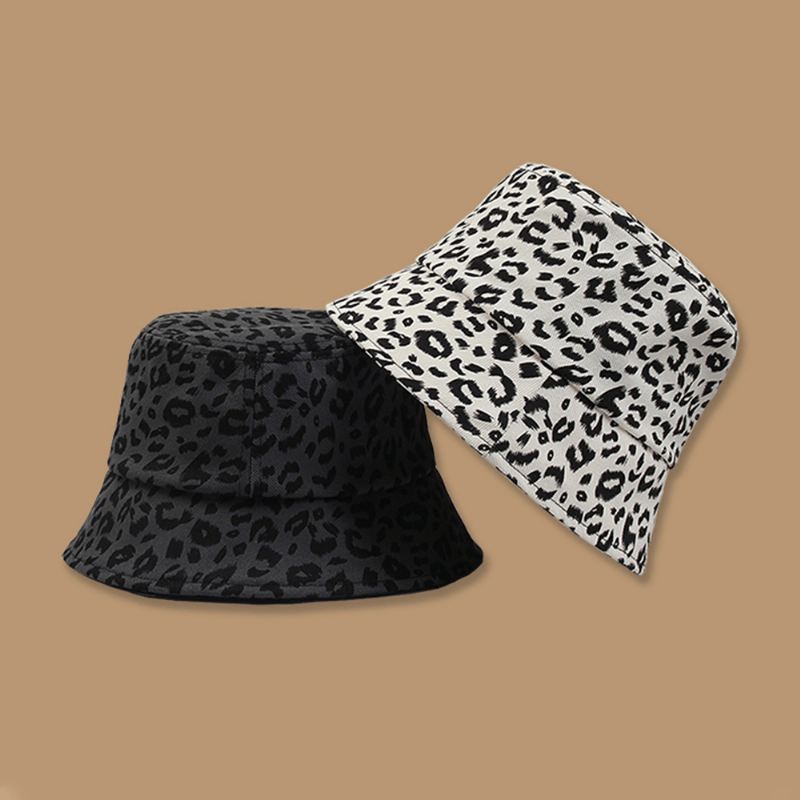 Kvinder Bomuld Leopard Mønster Med Tryk Mode All-match Sunscreen Bucket Hat