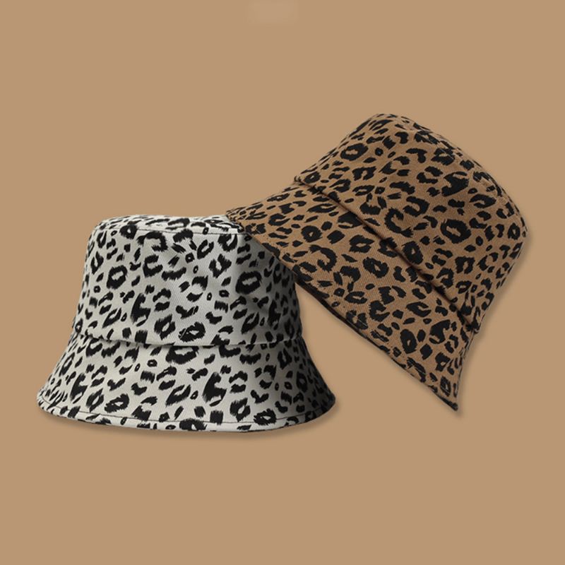 Kvinder Bomuld Leopard Mønster Med Tryk Mode All-match Sunscreen Bucket Hat