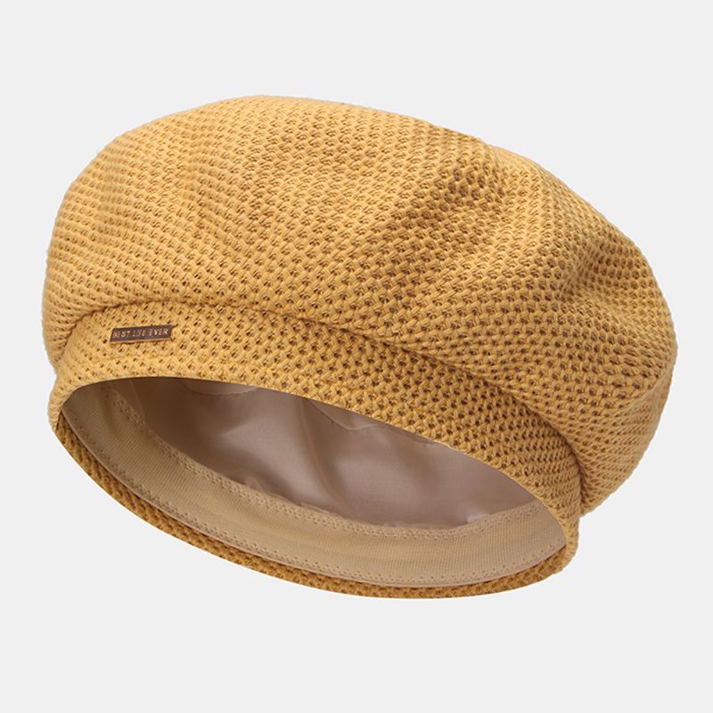 Kvinder Bomuld Mesh Åndbar Metal Label Strikket Hat Mode Vild Justerbar Baret Cap Maler Hat