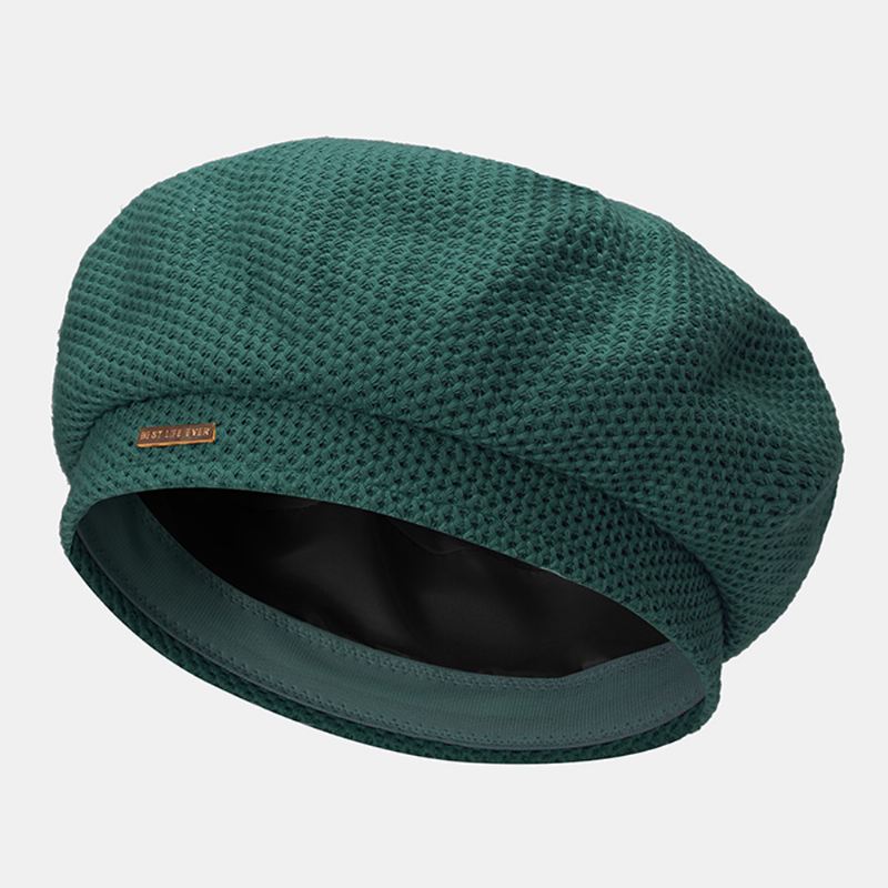 Kvinder Bomuld Mesh Åndbar Metal Label Strikket Hat Mode Vild Justerbar Baret Cap Maler Hat