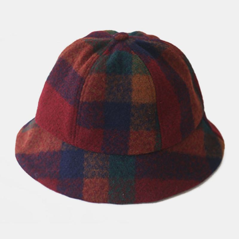 Kvinder Bomuld Patchwock Plaids Mønster Vintage Casual Warm Bucket Hat