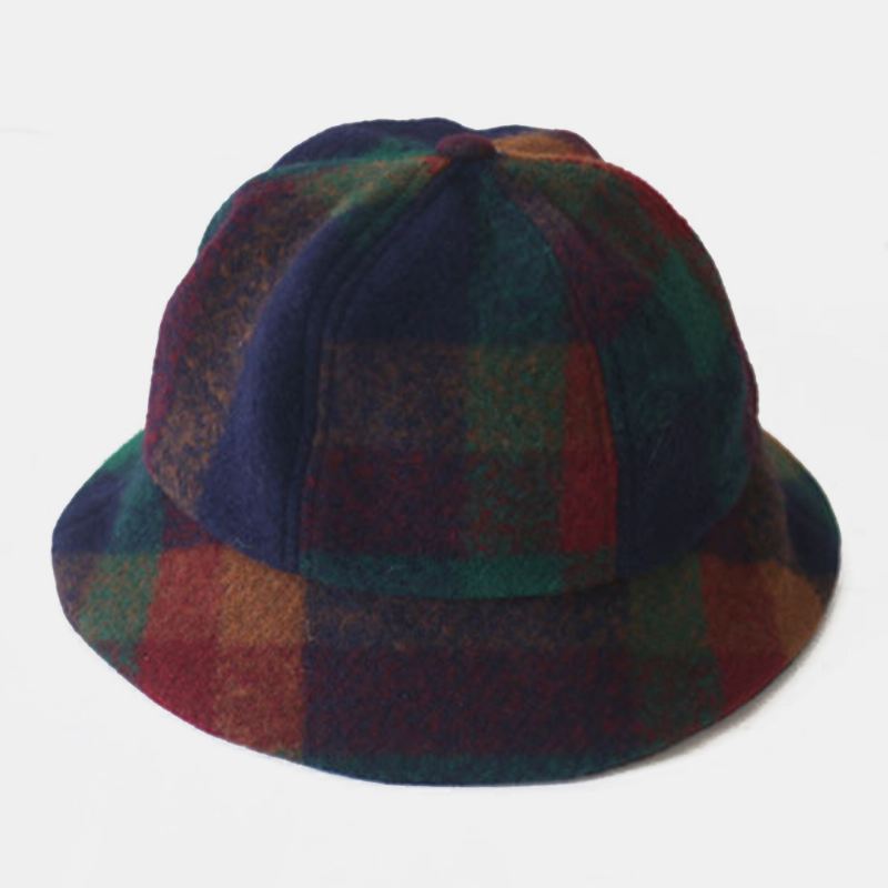 Kvinder Bomuld Patchwock Plaids Mønster Vintage Casual Warm Bucket Hat