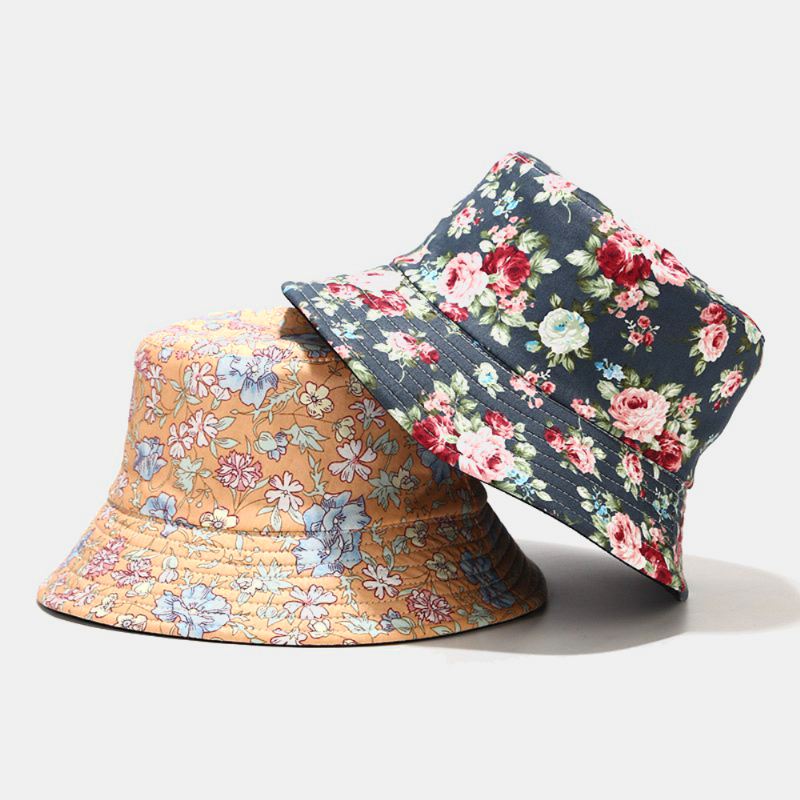 Kvinder Dobbeltsidet Sommer Uv-beskyttelse Blomstermønster Casual Udendørs Solhat Bucket Hat