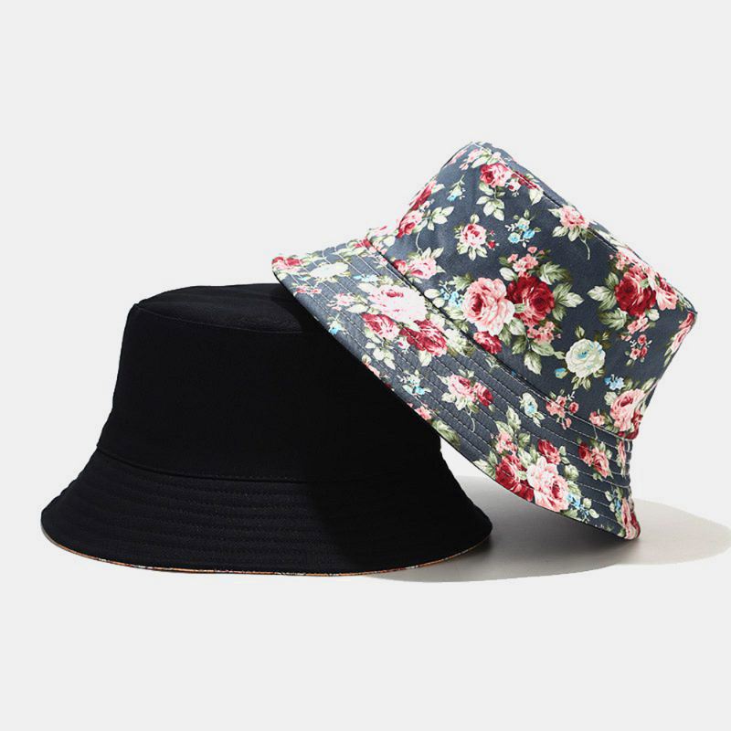 Kvinder Dobbeltsidet Sommer Uv-beskyttelse Blomstermønster Casual Udendørs Solhat Bucket Hat