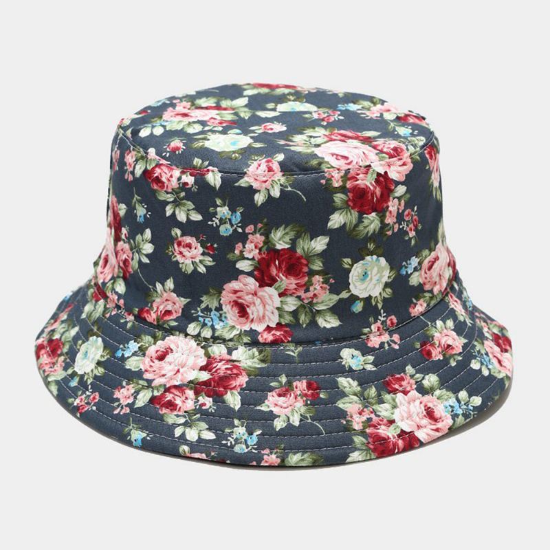 Kvinder Dobbeltsidet Sommer Uv-beskyttelse Blomstermønster Casual Udendørs Solhat Bucket Hat