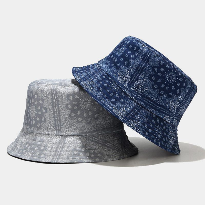 Kvinder Dobbeltsidet Sommer Uv-beskyttelse Cashew-blomstermønster Broderi Afslappet Stilfuld Solhat Bucket Hat