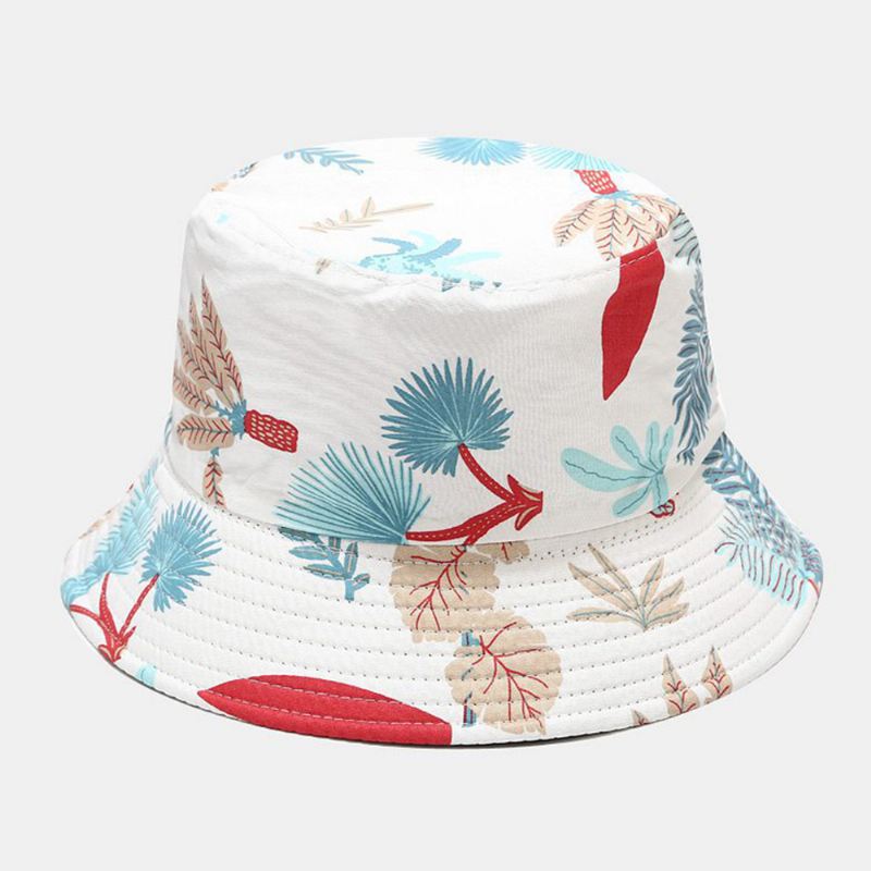 Kvinder Dobbeltsidet Sommer Uv-beskyttelse Marine Plantemønster Casual Simple Sun Hat Bucket Hat