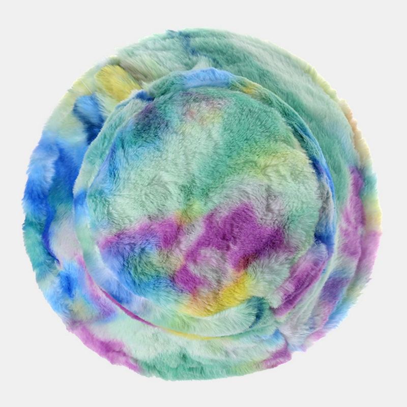 Kvinder Farvet Tie-dye Fluffy Thicken Vinter Varm Bucket Hat Faux Kaninpels Udendørs Casual Vindtæt Cool-protection Hat