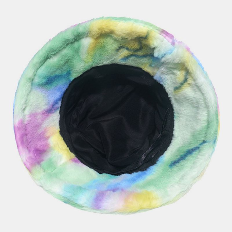 Kvinder Farvet Tie-dye Fluffy Thicken Vinter Varm Bucket Hat Faux Kaninpels Udendørs Casual Vindtæt Cool-protection Hat