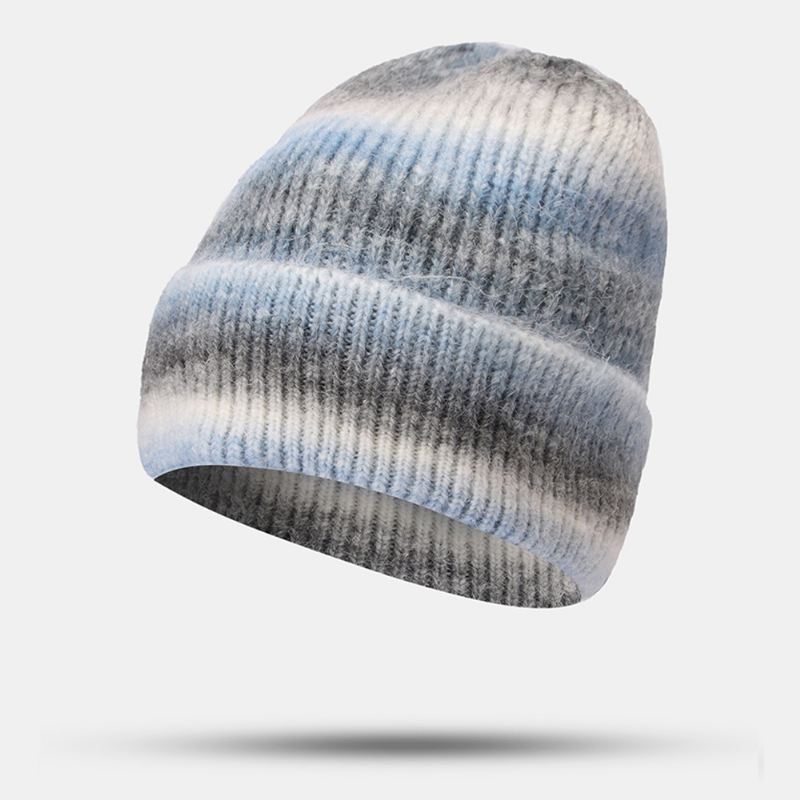 Kvinder Gradient Efterår Vinter Varm Strikket Hat Personlighed Vild Flanging Ørebeskyttelse Beanie Hat