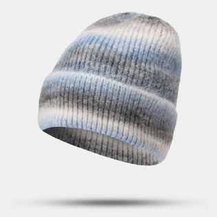 Kvinder Gradient Efterår Vinter Varm Strikket Hat Personlighed Vild Flanging Ørebeskyttelse Beanie Hat