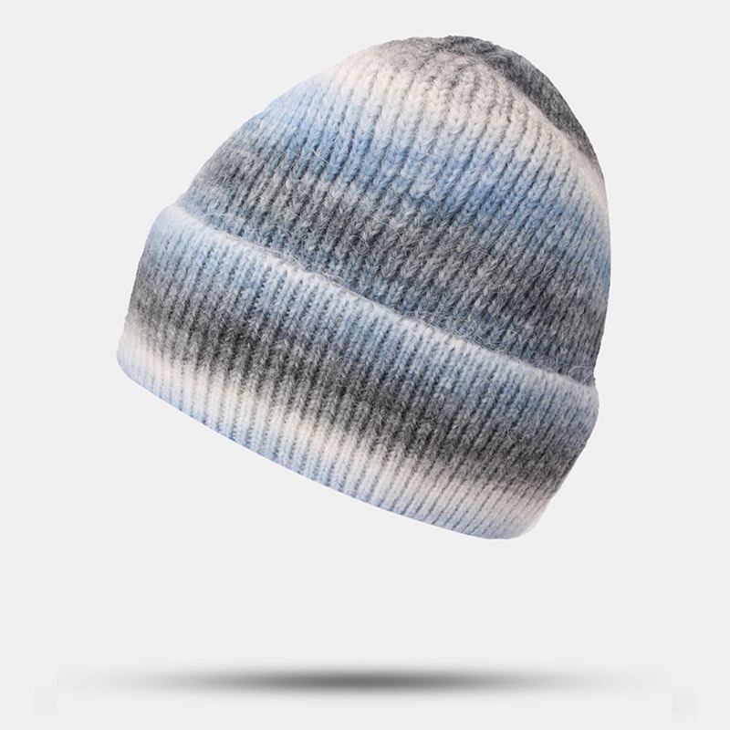 Kvinder Gradient Efterår Vinter Varm Strikket Hat Personlighed Vild Flanging Ørebeskyttelse Beanie Hat