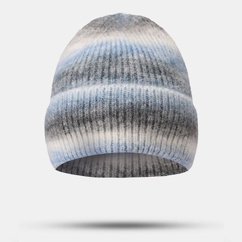 Kvinder Gradient Efterår Vinter Varm Strikket Hat Personlighed Vild Flanging Ørebeskyttelse Beanie Hat