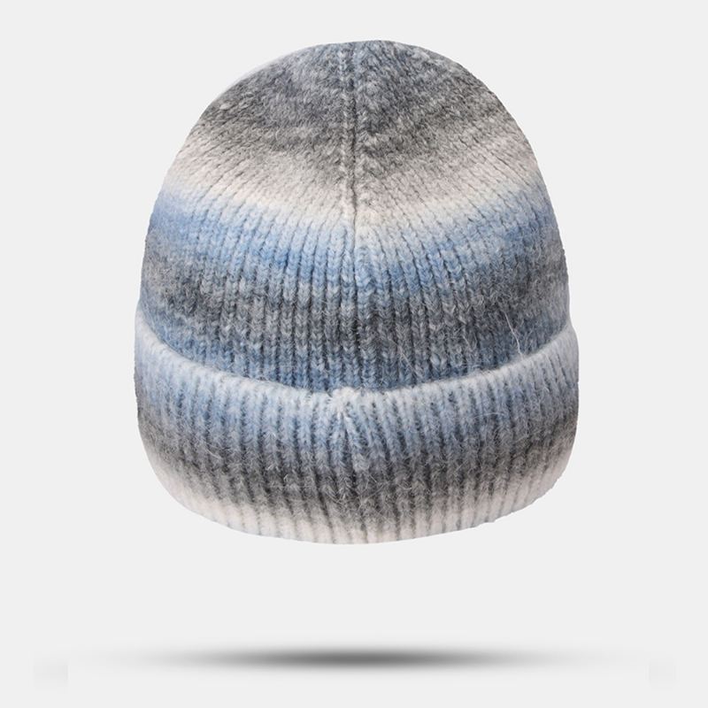 Kvinder Gradient Efterår Vinter Varm Strikket Hat Personlighed Vild Flanging Ørebeskyttelse Beanie Hat