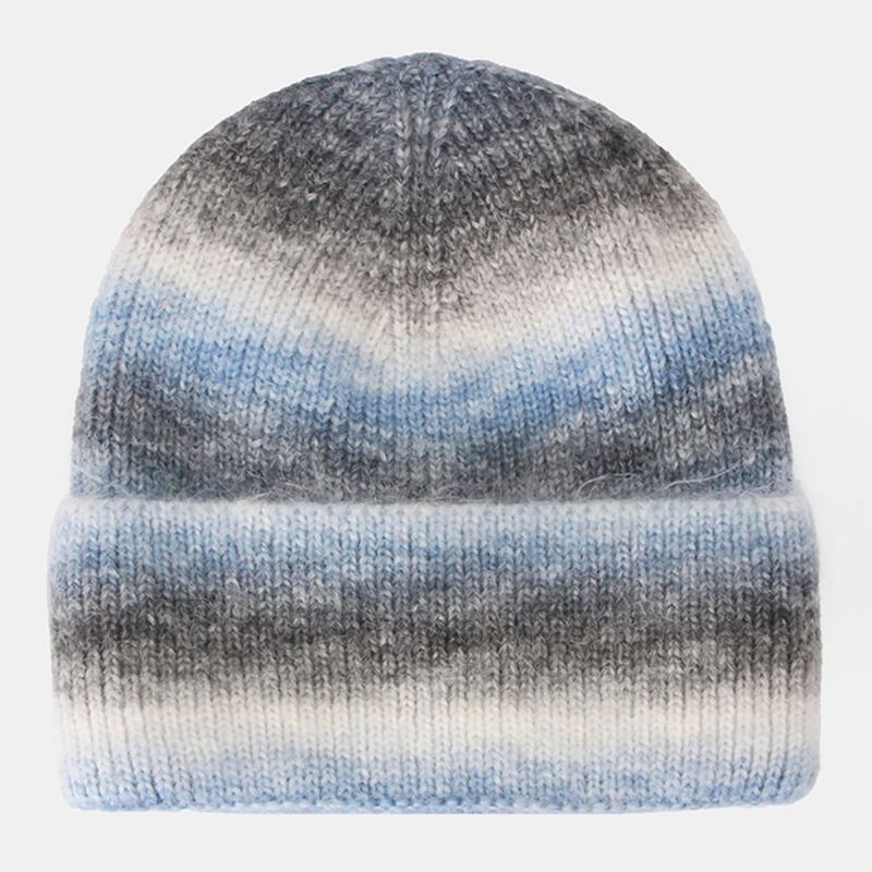 Kvinder Gradient Efterår Vinter Varm Strikket Hat Personlighed Vild Flanging Ørebeskyttelse Beanie Hat