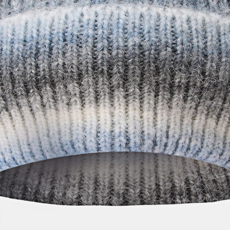 Kvinder Gradient Efterår Vinter Varm Strikket Hat Personlighed Vild Flanging Ørebeskyttelse Beanie Hat