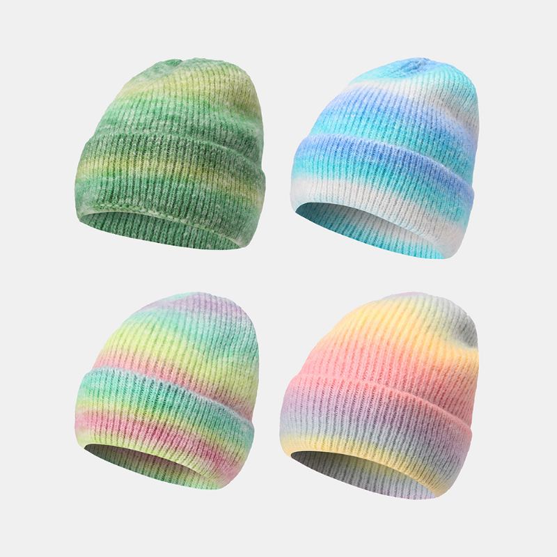 Kvinder Gradient Efterår Vinter Varm Strikket Hat Personlighed Vild Flanging Ørebeskyttelse Beanie Hat