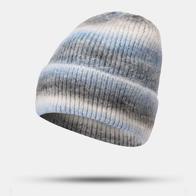 Kvinder Gradient Efterår Vinter Varm Strikket Hat Personlighed Vild Flanging Ørebeskyttelse Beanie Hat