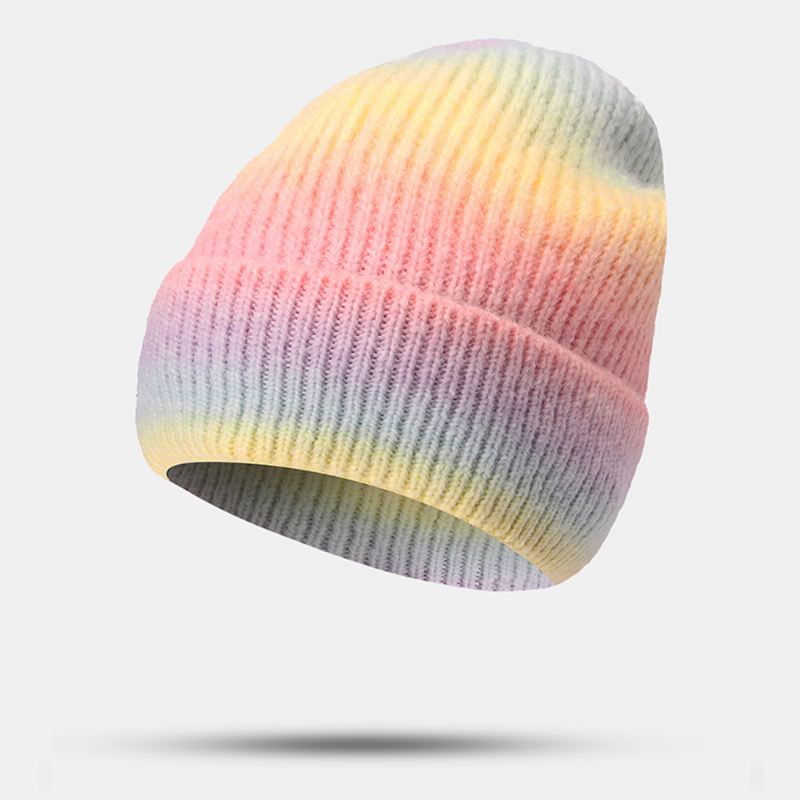 Kvinder Gradient Efterår Vinter Varm Strikket Hat Personlighed Vild Flanging Ørebeskyttelse Beanie Hat