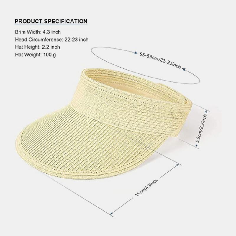 Kvinder Halm Ensfarvet Tom Top Udendørs Solcreme Åndbar Casual Straw Hat Baseball Cap