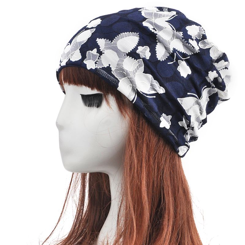 Kvinder Lace Jacquard Åndbar Skullies Beanie Hat Casual Bomuld Gravid Hat