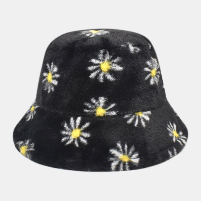 Kvinder Lammehår Blødt Varmt Plus Tykker Afslappet All-match Sødt Blomstermønster Bucket Hat