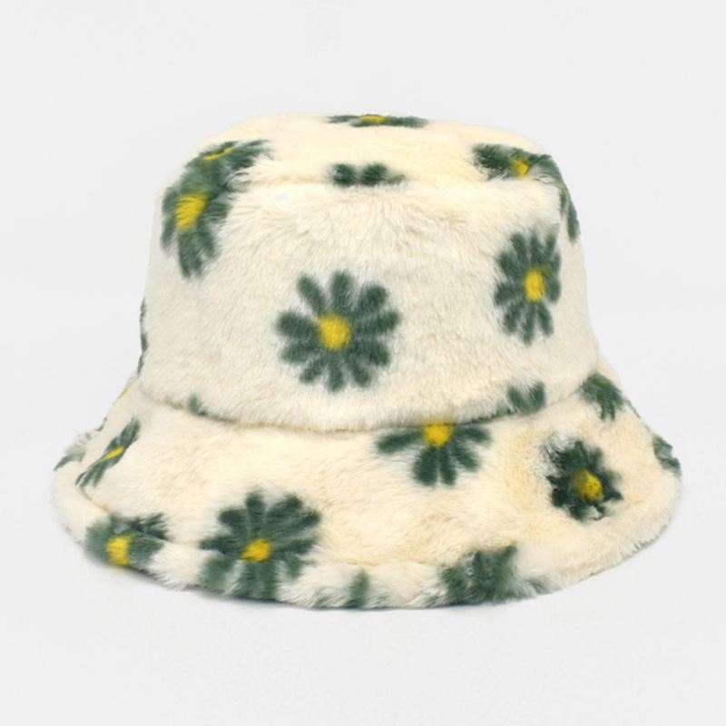 Kvinder Lammehår Blødt Varmt Plus Tykker Afslappet All-match Sødt Blomstermønster Bucket Hat