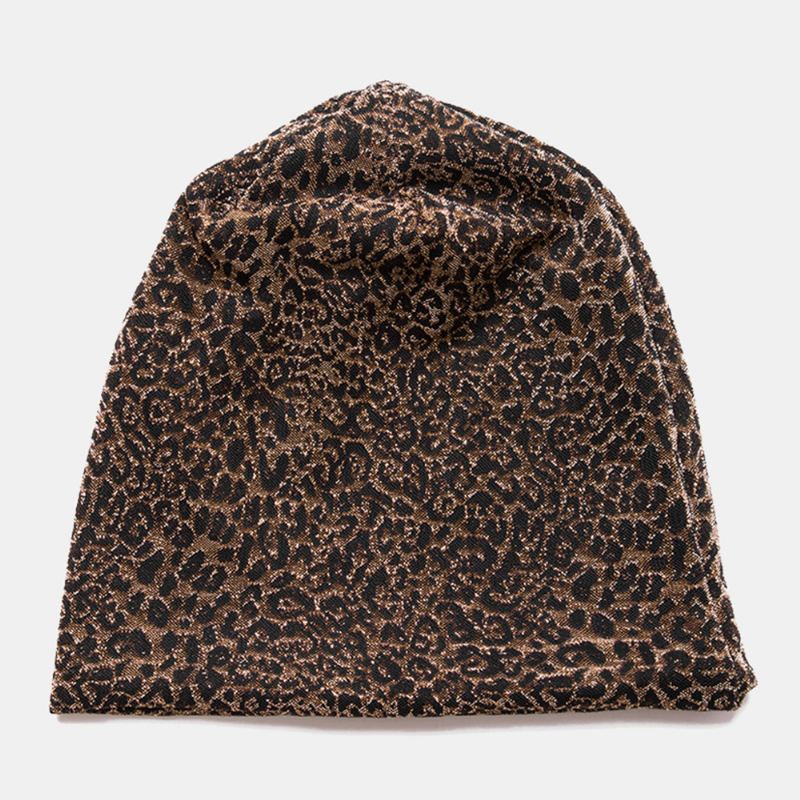 Kvinder Leopardmønster Elastisk Baotou Hat Sommer Efterår Udendørs Solskærm Åndbar Justerbar Skull Hat Beanie Hat