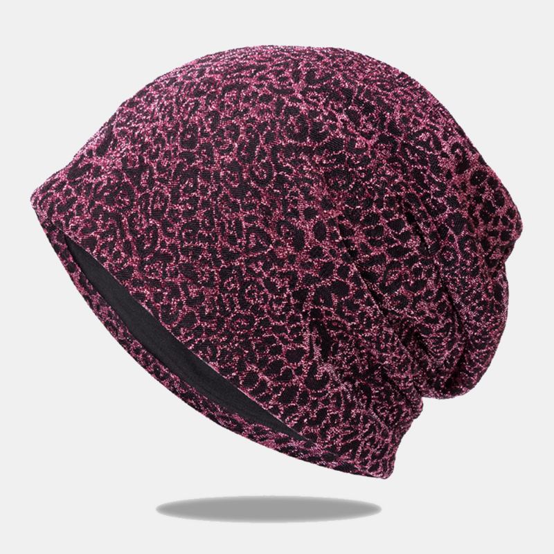 Kvinder Leopardmønster Elastisk Baotou Hat Sommer Efterår Udendørs Solskærm Åndbar Justerbar Skull Hat Beanie Hat