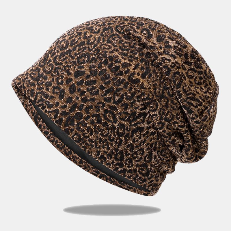 Kvinder Leopardmønster Elastisk Baotou Hat Sommer Efterår Udendørs Solskærm Åndbar Justerbar Skull Hat Beanie Hat