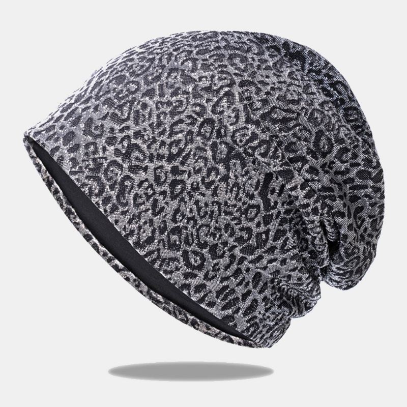 Kvinder Leopardmønster Elastisk Baotou Hat Sommer Efterår Udendørs Solskærm Åndbar Justerbar Skull Hat Beanie Hat