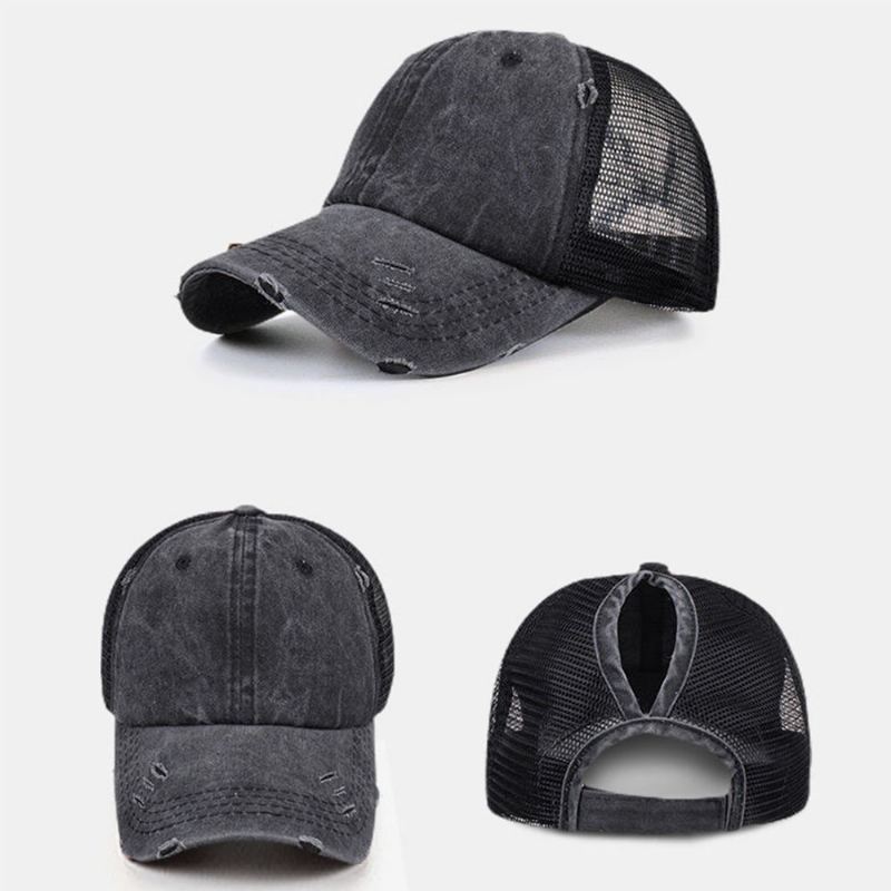 Kvinder Made-old Breaking Hole Ensfarvet Mode Hollow Out Berathable Meah Baseball Hat