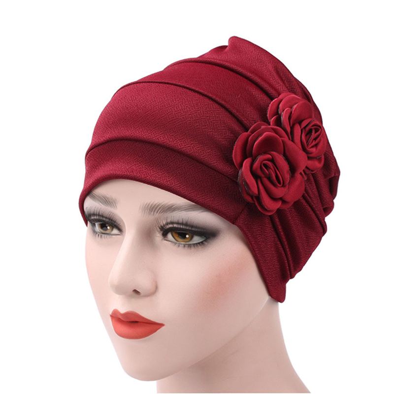 Kvinder New Side Paste Stor Blomster Solid Beanie Cap Casual Bomuld Outdoor Bonnet Hat