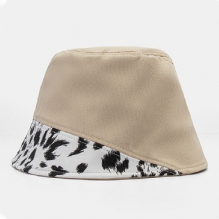 Kvinder Patchwork Leopard Mønster Med Tryk Solhat Bomuld Mode All-match Sunscreen Bucket Hat