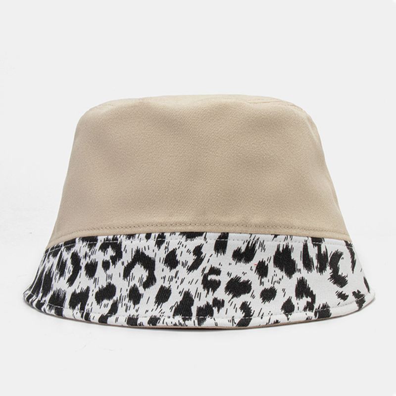 Kvinder Patchwork Leopard Mønster Med Tryk Solhat Bomuld Mode All-match Sunscreen Bucket Hat