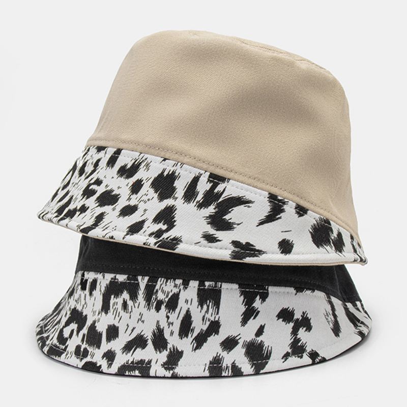 Kvinder Patchwork Leopard Mønster Med Tryk Solhat Bomuld Mode All-match Sunscreen Bucket Hat