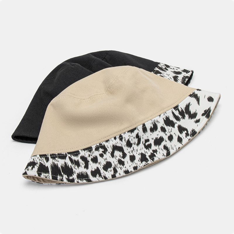 Kvinder Patchwork Leopard Mønster Med Tryk Solhat Bomuld Mode All-match Sunscreen Bucket Hat