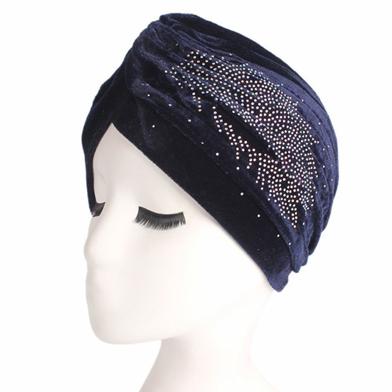 Kvinder Pleuche Skullies Beanies Tynd Motorhjelm Cap Autumn Casual Diamond Beanies Hat Turban