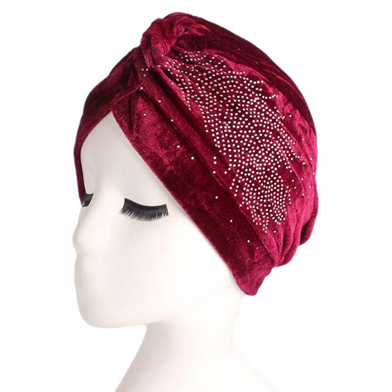 Kvinder Pleuche Skullies Beanies Tynd Motorhjelm Cap Autumn Casual Diamond Beanies Hat Turban