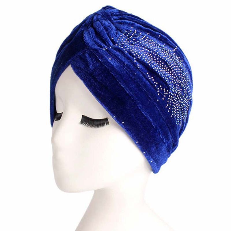 Kvinder Pleuche Skullies Beanies Tynd Motorhjelm Cap Autumn Casual Diamond Beanies Hat Turban