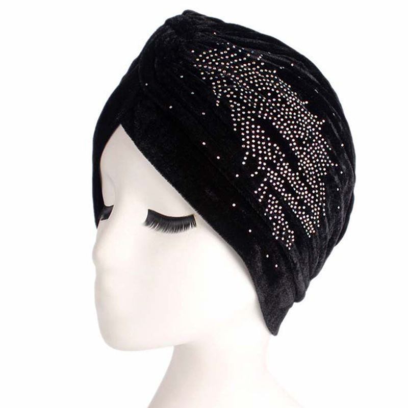 Kvinder Pleuche Skullies Beanies Tynd Motorhjelm Cap Autumn Casual Diamond Beanies Hat Turban