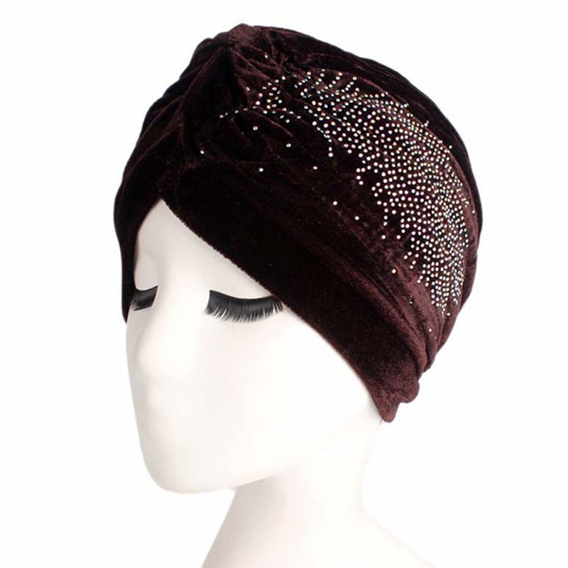 Kvinder Pleuche Skullies Beanies Tynd Motorhjelm Cap Autumn Casual Diamond Beanies Hat Turban