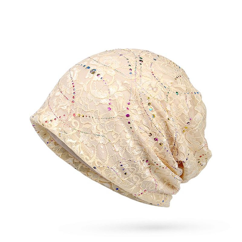 Kvinder Rhinestone Stribet Bomuld Beanie Hat Afslappet Fleksibel Efterår Varm Skullies Cap