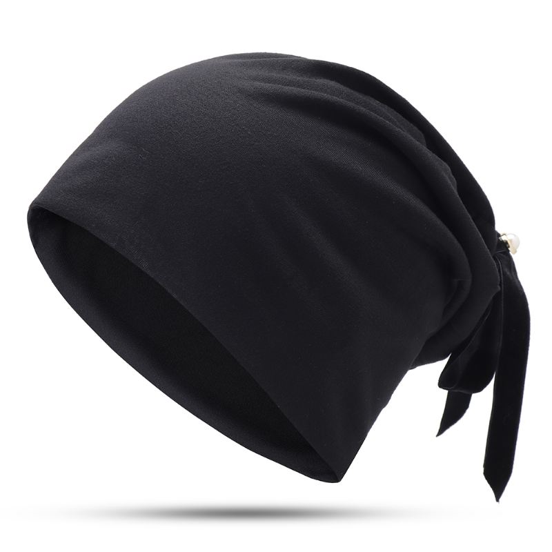 Kvinder Sommer Ensfarvet Turban Hat Casual Bow Skullcap Beanie Caps